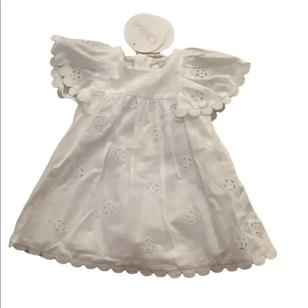 Chloé white lined eyelet dress lots of unique detail